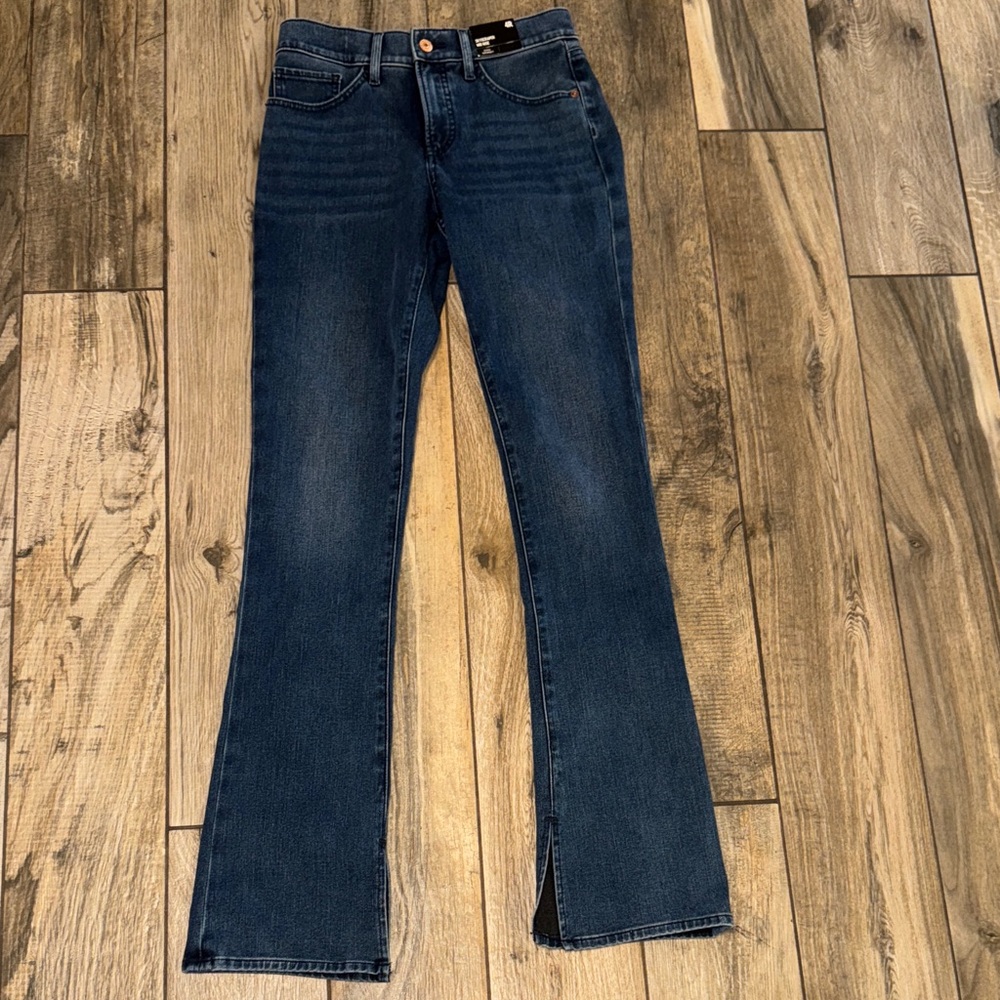 Express skyscraper mid rise Dark Blue Straight Leg Jeans